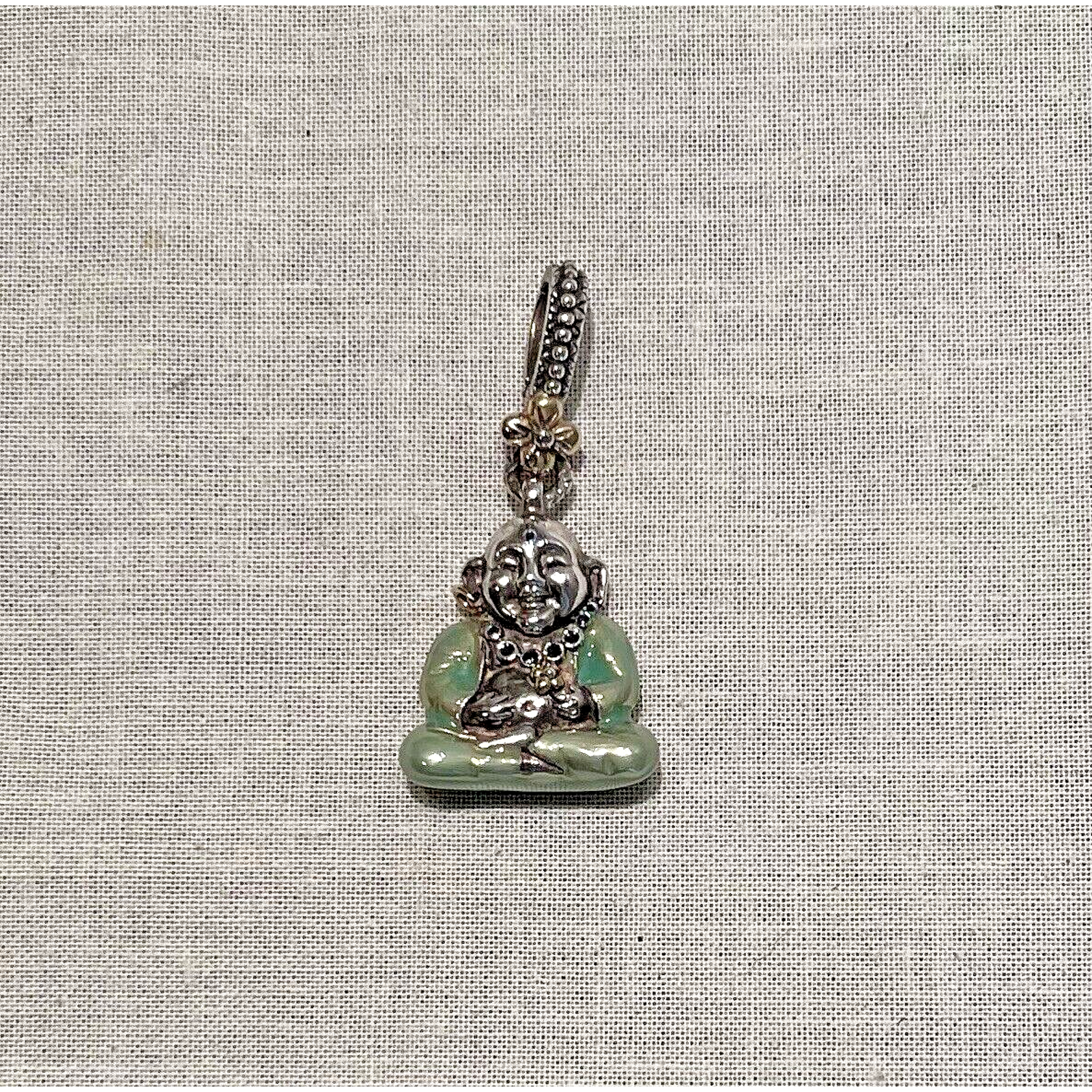 Barbara Bixby Ss/18k Lt Green Buddha Enamel Enhancer/Charm Rare Early Version